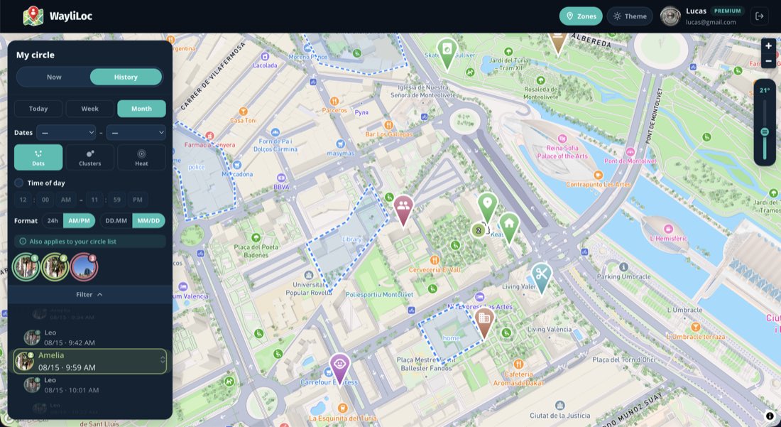 History mode with dots, clusters and heatmap filters